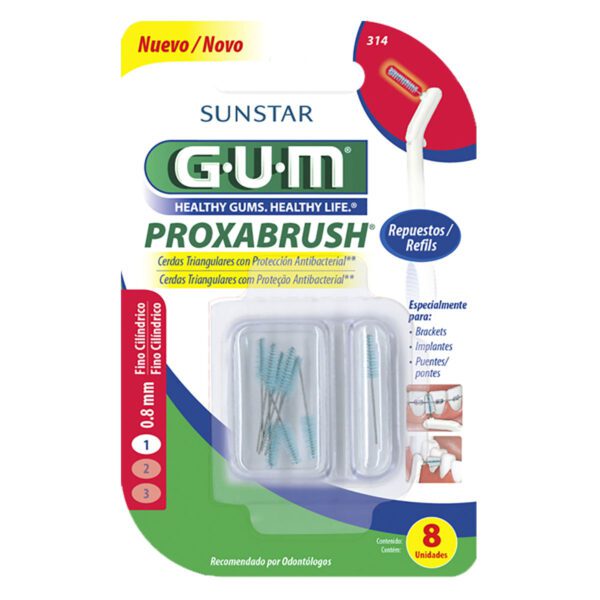 GUM PROXABRUSH CEPILLOS INTERDENTALES PORTÁTILES REPUESTO 0,8mm 8 unidades