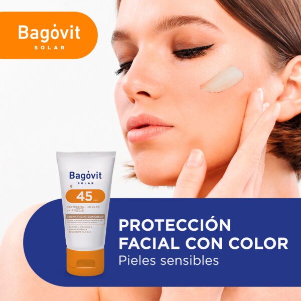 BAGÓVIT PROTECTOR SOLAR CREMA FACIAL FPS 45 CON COLOR 50gr​ - Imagen 5