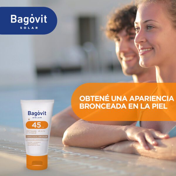 BAGÓVIT PROTECTOR SOLAR CREMA FACIAL FPS 45 CON COLOR 50gr​ - Imagen 3