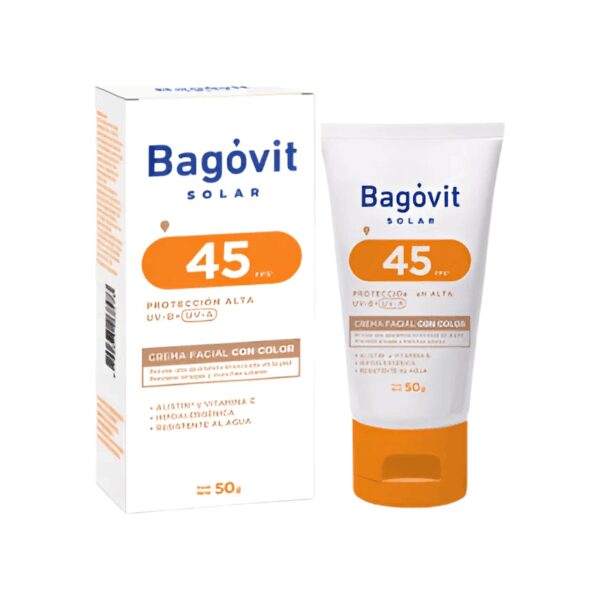 BAGÓVIT PROTECTOR SOLAR CREMA FACIAL FPS 45 CON COLOR 50gr​ - Imagen 2