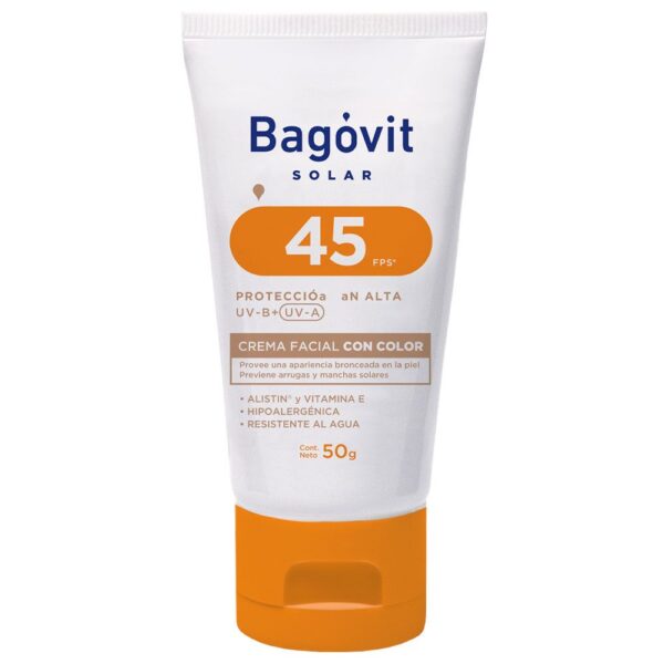 BAGÓVIT PROTECTOR SOLAR CREMA FACIAL FPS 45 CON COLOR 50gr​