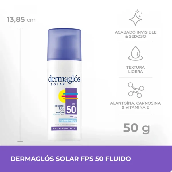 DERMAGLÓS SOLAR FACIAL FLUIDO SIN COLOR FPS50 50gr - Imagen 3